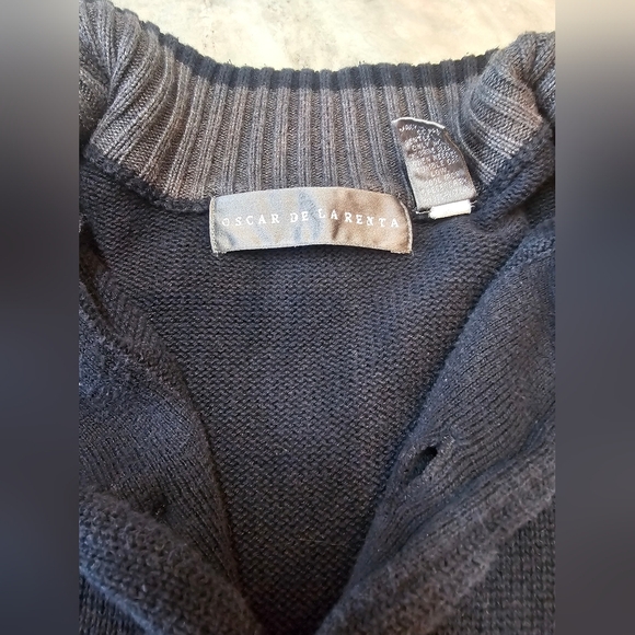 Oscar De La Renda Navy Blue Button Front Cardigan Sweater Large - Picture 10 of 11